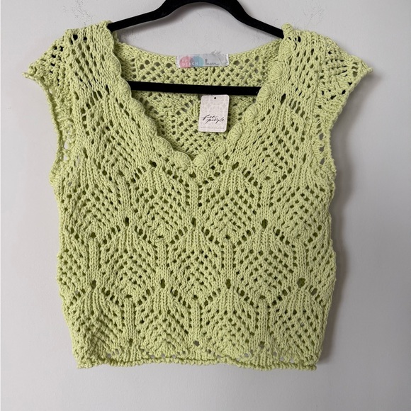 NWT Free People Beach Alicia Fauxchet Top in Lime Green Lightning Bolt - Picture 2 of 8
